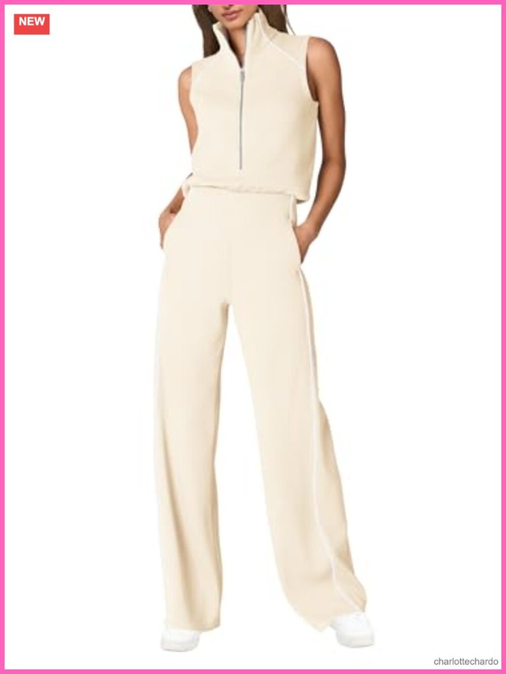 Womens Summer Jumpsuit Sleeveless Mock Neck Wide Leg Pants with Pockets